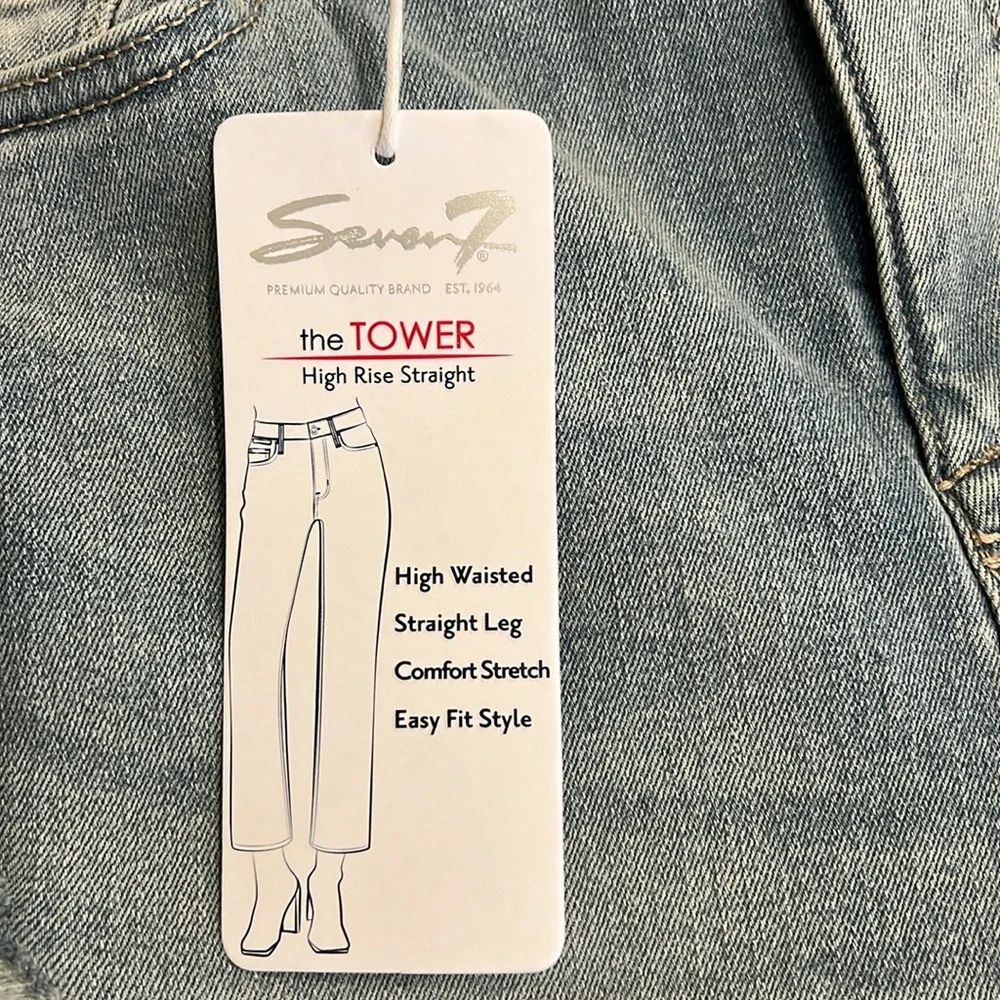 New Seven 7 Lady Stone Wash Distressed Premium Jeans High Waisted Rise Straight! - Picture 3 of 9